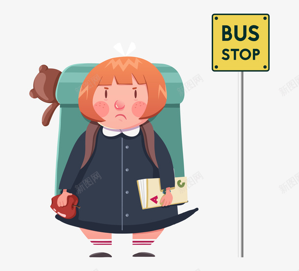 手绘卡通人物公交车站女孩等车png免抠素材_新图网 https://ixintu.com bus stop 公交车站 卡通人物 卡通公交车站 卡通女孩等公交 女孩等车 手绘