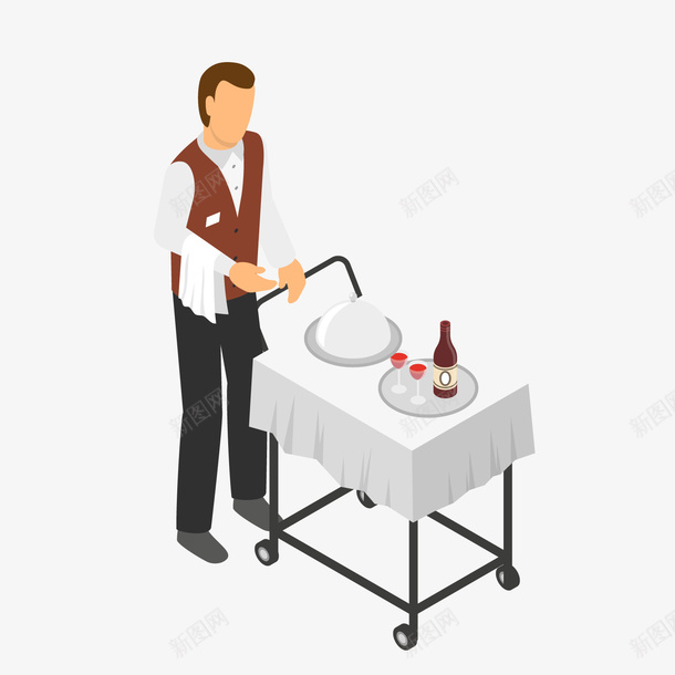 酒店送餐服务员png免抠素材_新图网 https://ixintu.com 卡通人物 卡通男子 手绘服务生 服务员 男服务生 背景装饰 送餐 酒店服务员