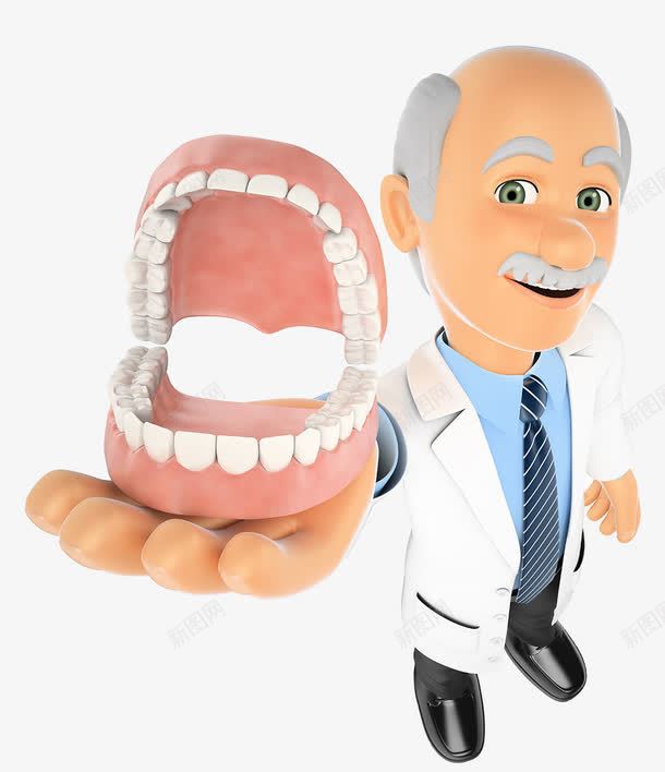 医生png免抠素材_新图网 https://ixintu.com 3D人物 人物 人物设计 假牙 医疗 卡通人物 牙医 白大褂 白头发医生 老人 职业人物