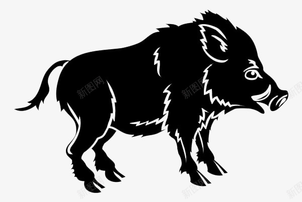 手绘卡通感黑白野猪png免抠素材_新图网 https://ixintu.com 动物 家畜 猪 野猪 黑毛猪 黑白 黑色的猪