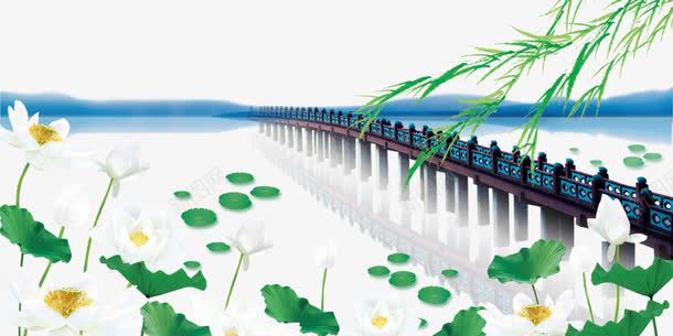 桥与荷花免费psd免抠素材_新图网 https://ixintu.com 古桥 杨柳 荷花 长桥