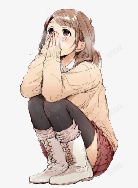 蹲着的女孩png免抠素材_新图网 https://ixintu.com 仰望 双手合十 抱膝 祈祷 虔诚 蹲下的女孩