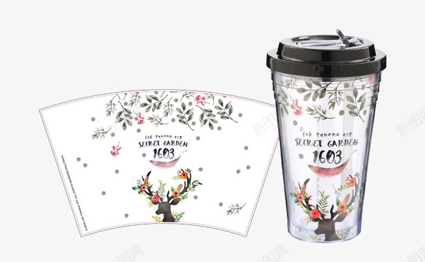 北欧麋鹿图案杯子png免抠素材_新图网 https://ixintu.com 创意随手杯 可爱塑料杯 塑料咖啡杯 小清新杯子 透明塑料杯 麋鹿图案
