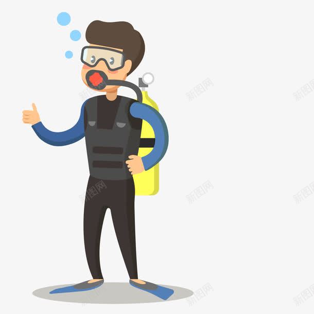 卡通手绘潜水员png免抠素材_新图网 https://ixintu.com 人物 大拇指 海底 潜水员 点赞 职业人物