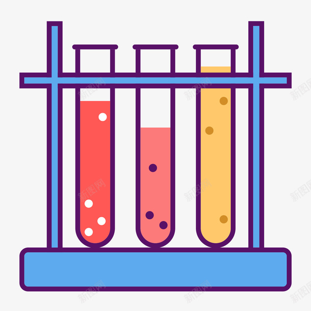 彩色手绘扁平化化学试管图标png_新图网 https://ixintu.com 化学 化学器械 卡通图标 反应 彩色 扁平化 架子 气泡 试管模型