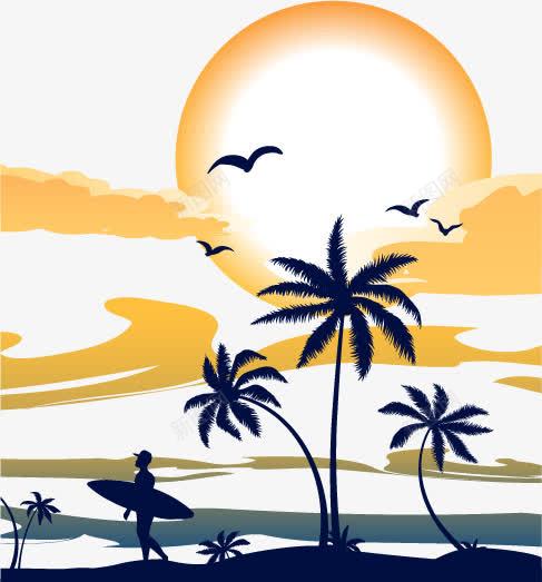 夏天投影片png免抠素材_新图网 https://ixintu.com 剪影 夏日 太阳 小清新 椰树 海浪 飞鸟