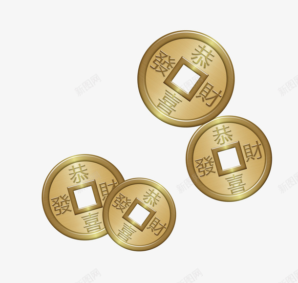 恭喜发财铜板png免抠素材_新图网 https://ixintu.com 恭喜发财 金色 钱币 铜板