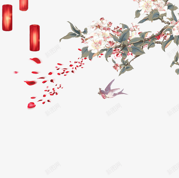 桃树飘散的花瓣psd免抠素材_新图网 https://ixintu.com 免扣桃树 桃花飘 灯笼 粉色花瓣 飘散的花瓣 飞舞的花瓣