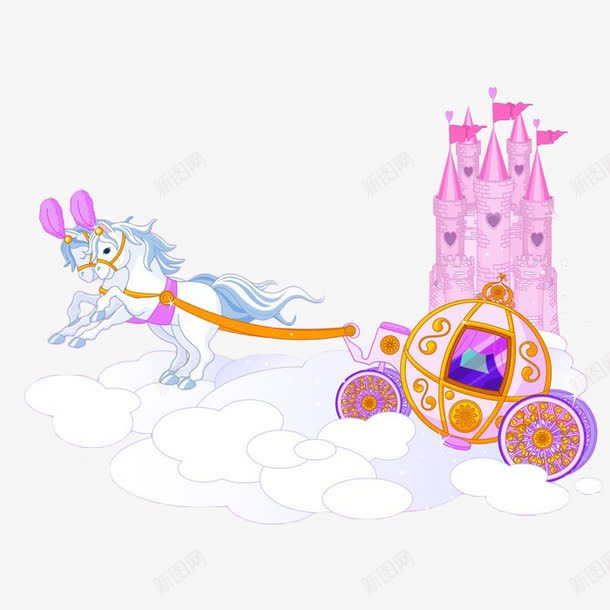卡通南瓜马车png免抠素材_新图网 https://ixintu.com Cinderella 云朵 南瓜马车 城堡 小马 格林童话 灰姑娘 灰姑娘南瓜马车 辛德瑞拉