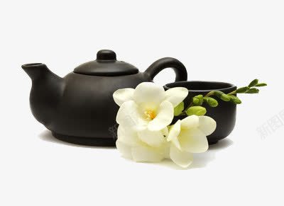 黑色的茶壶和茶杯泡茉莉花茶png免抠素材_新图网 https://ixintu.com 花茶 茉莉 茶壶 茶杯 茶道 茶道用具