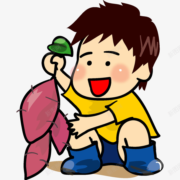 卡通男孩开心的拎着一串红薯插画png免抠素材_新图网 https://ixintu.com 健康 农作物 农民劳作 劳作 卡通 卡通男孩开心的拎着一串红薯插画免抠免费下载 地瓜 开心 男孩 番薯 红薯 红薯卡通 蔬菜