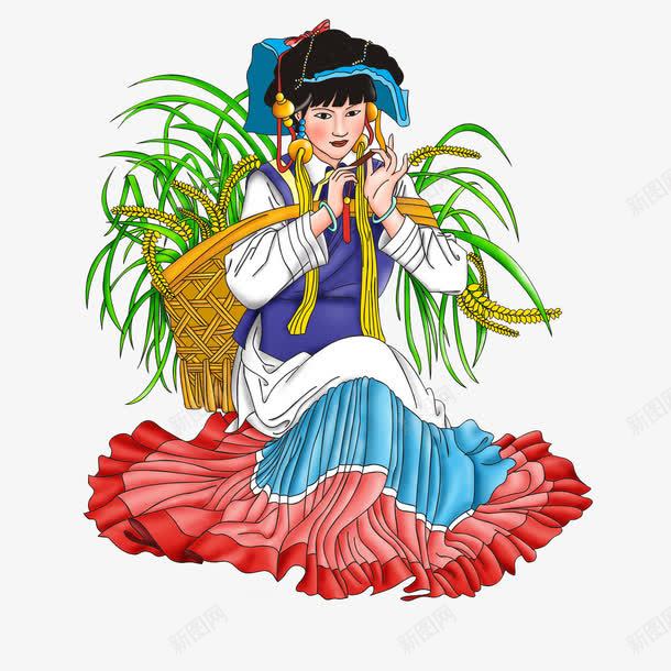 苗族少女采药图案png免抠素材_新图网 https://ixintu.com 少女 苗族图案 装饰 采药