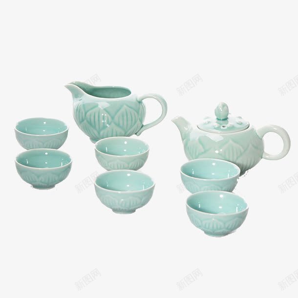 青瓷荷韵茶具png免抠素材_新图网 https://ixintu.com 产品实物 茶具 茶壶 茶海 陶瓷