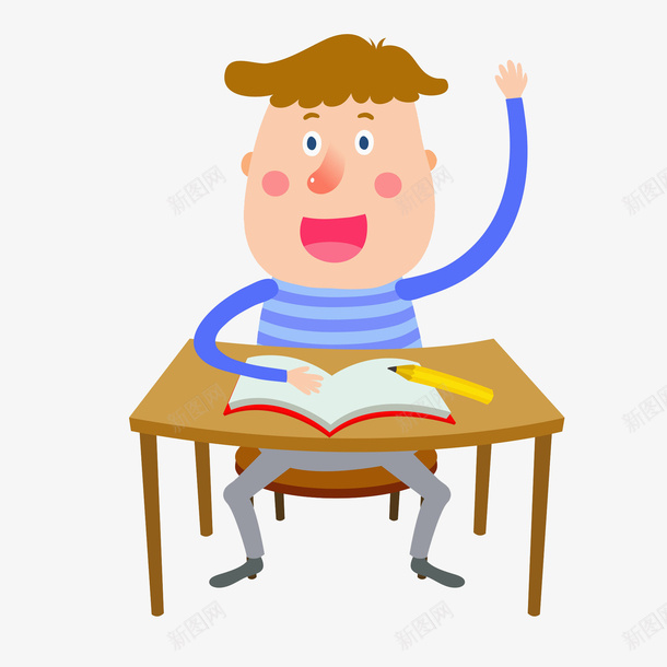 举手的男孩png免抠素材_新图网 https://ixintu.com 主动地址 小男孩举手 男生 积极地 课堂 课本 课桌 高举手臂 高兴