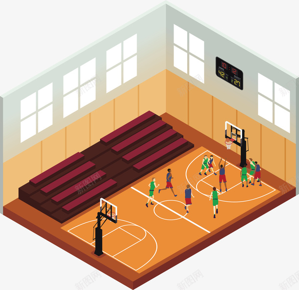 篮球场打球场景png免抠素材_新图网 https://ixintu.com 打球 打球PNG 打球场景 矢量打球 矢量篮球场 篮球场