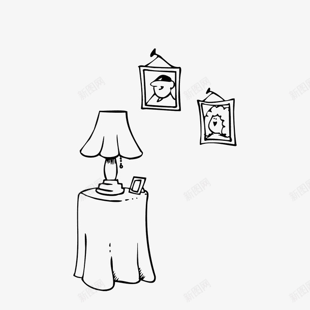 客厅一角摆件简笔画psd免抠素材_新图网 https://ixintu.com 台灯 客厅一角摆件简笔画 家居简笔画 手绘图 相框