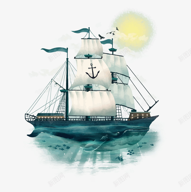 帆船矢量图eps免抠素材_新图网 https://ixintu.com 卡通 大海 帆船PNG矢量图 帆船免扣PNG图 手绘 矢量船只 航行 矢量图