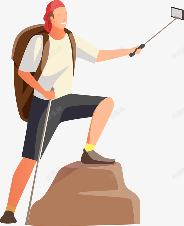 卡通度假旅行背包客png免抠素材_新图网 https://ixintu.com 卡通 度假旅行 往上爬 攀登 爬山 矢量图案 自拍 自拍海报