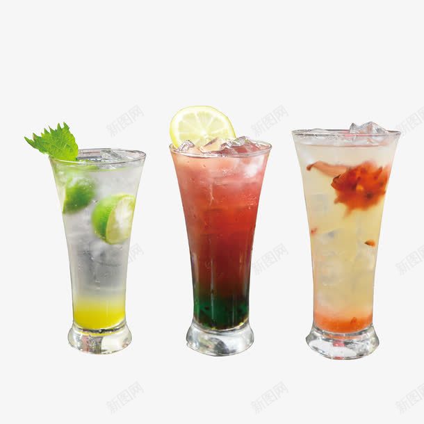 三杯鸡尾酒png免抠素材_新图网 https://ixintu.com 柠檬 玫瑰 调酒 鸡尾酒