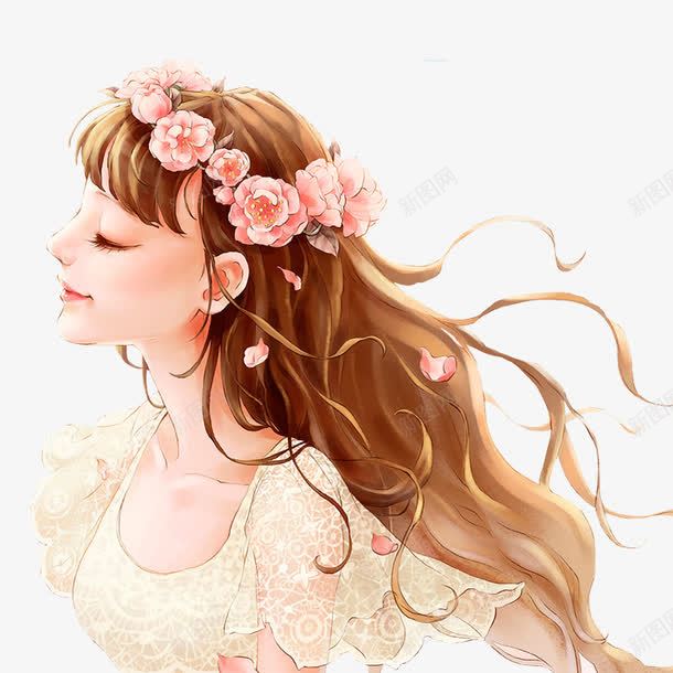 卡通花仙子少女png免抠素材_新图网 https://ixintu.com 卡通 少女 花仙子 花环 花瓣 长发飘飘