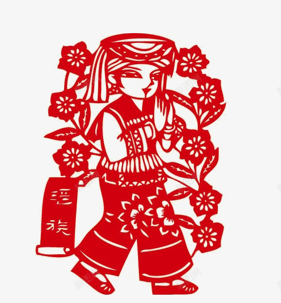 瑶族剪纸png免抠素材_新图网 https://ixintu.com 人物 剪纸 头饰 少数民族 服饰 特色风情 瑶族 瑶族人物形象 瑶族特色 红色 花朵