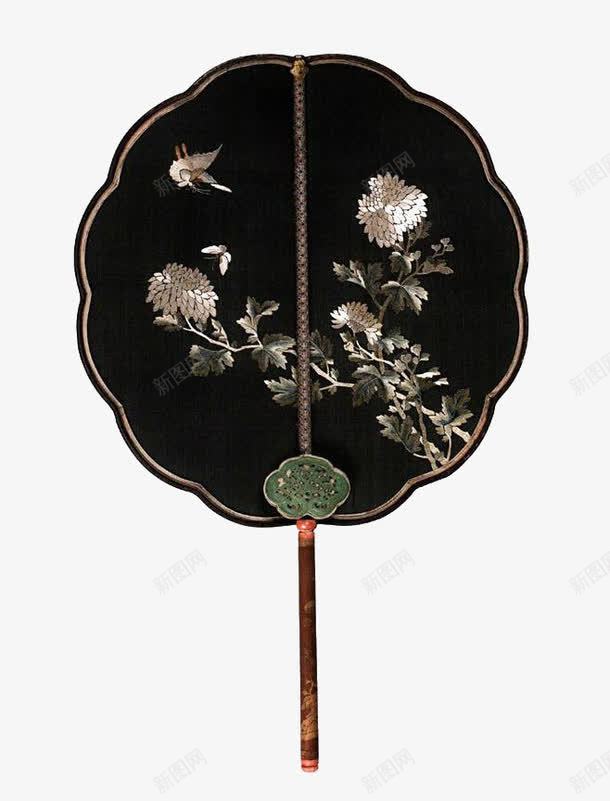 黑色扇子png免抠素材_新图网 https://ixintu.com 圆扇子 花鸟图 饰品 黑色