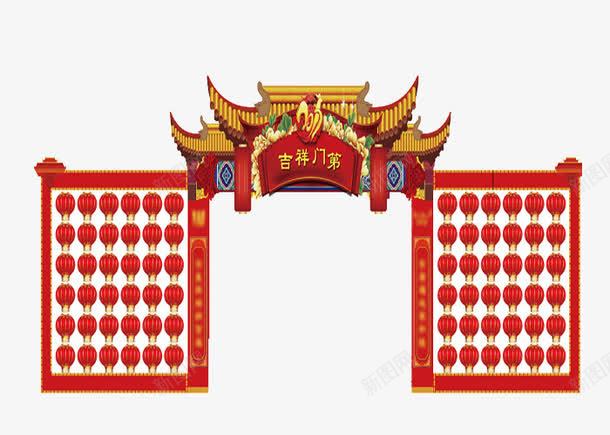 中式喜庆门头png免抠素材_新图网 https://ixintu.com 中国风门头 中式门头 宫廷门头 灯笼 红色 迎新门头 门头