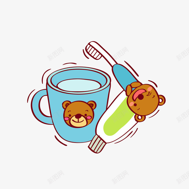 卡通儿童洗漱用品图png免抠素材_新图网 https://ixintu.com 卡通 可爱 可爱的 插图 杯子 洗漱用品 牙刷