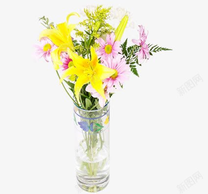 各种插花png免抠素材_新图网 https://ixintu.com 插花 格桑花 植物 透明瓶子 黄色百合花