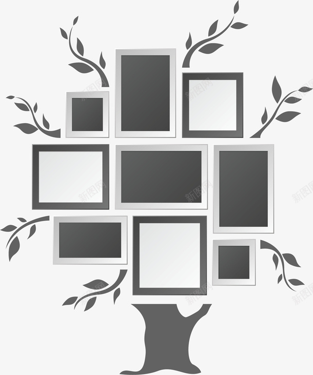 灰色纪念照片大树矢量图ai免抠素材_新图网 https://ixintu.com 大树相框 灰色相框 照片墙 照片大树 相框 矢量png 矢量图