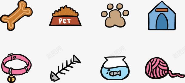 猫咪用品集合png免抠素材_新图网 https://ixintu.com 猫粮 白色鱼骨 线团 脚印 铃铛 项圈 骨头 鱼缸 鱼骨图 鱼骨头