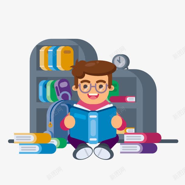 男孩读书卡通学习看书插图png免抠素材_新图网 https://ixintu.com 儿童学习 儿童插画 卡通 大学生读书 学习 学习看书 插图 男孩读书 矢量卡通 英语早教 设计 设计类