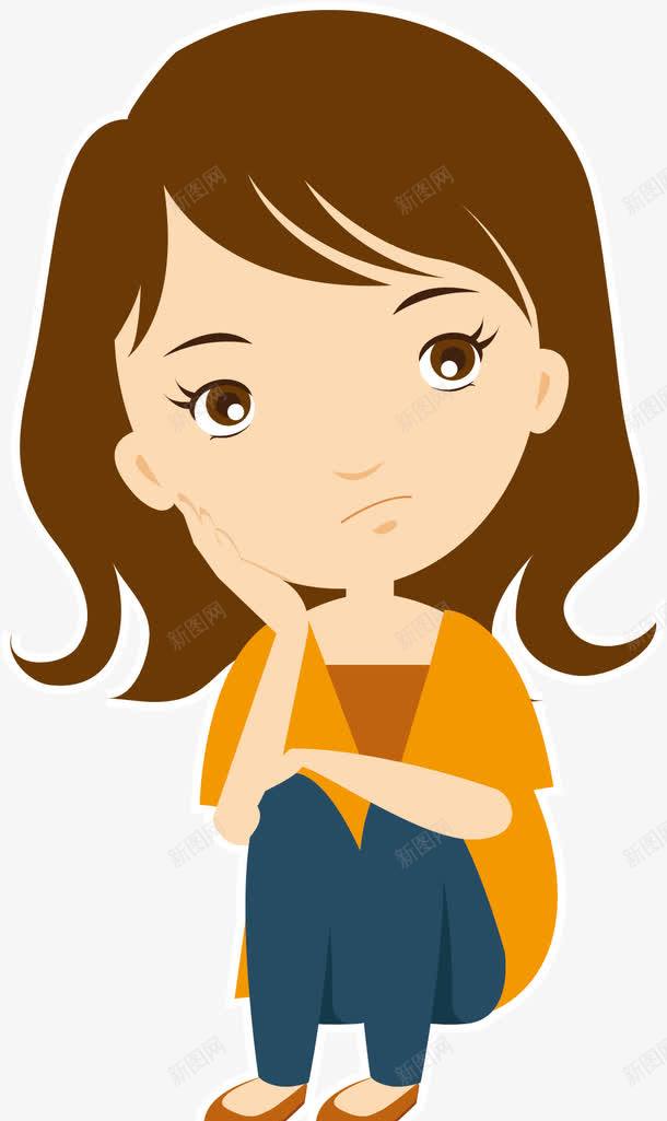 思考的少女png免抠素材_新图网 https://ixintu.com 卡通 反省 坐 女孩 少女 思想 思考 思路 想法 沉思 灵光一闪