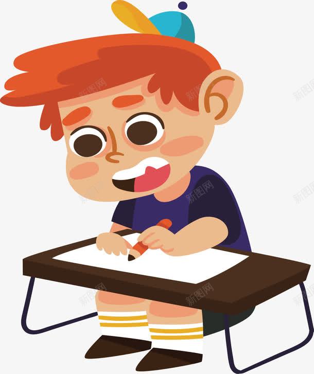 做作业的男孩矢量图eps免抠素材_新图网 https://ixintu.com 写作业 学习知识 教育培训 矢量素材 矢量图