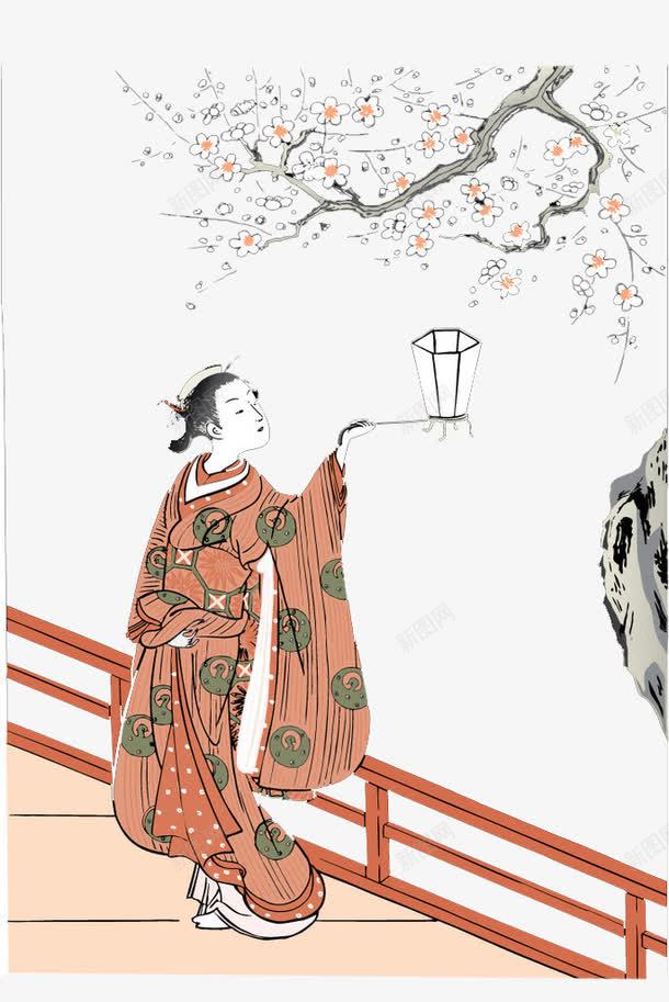 手绘日本赏花少女png免抠素材_新图网 https://ixintu.com 手绘 日本 日本浮世绘 浮世绘 赏花