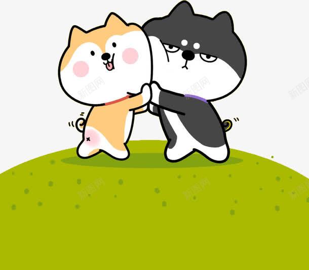 打架的柴犬png免抠素材_新图网 https://ixintu.com 动物 卡通 可爱 柴犬 草地