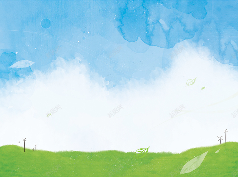 手绘蓝天绿草背景psd设计背景_新图网 https://ixintu.com 卡通 天空 手绘 新图网 树叶 水彩 漂浮 童趣 线条 绿色 草原 草地