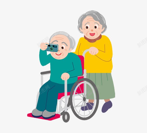 推着老爷爷的老奶奶png免抠素材_新图网 https://ixintu.com 一路相伴 卡通 坐轮椅的老人 望远镜 素材 老人 老奶奶 老婆婆卡通 老爷爷 轮椅