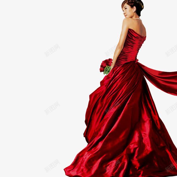 红色礼服新娘子png免抠素材_新图网 https://ixintu.com 手捧鲜花 新娘子 玫瑰花 礼服 红色 美女