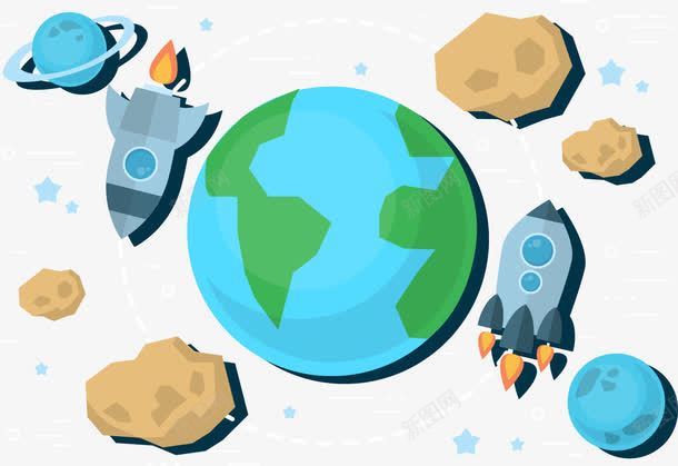 地球外太空矢量图ai免抠素材_新图网 https://ixintu.com 卡通 火箭 银河星系 陨石 飞船 矢量图