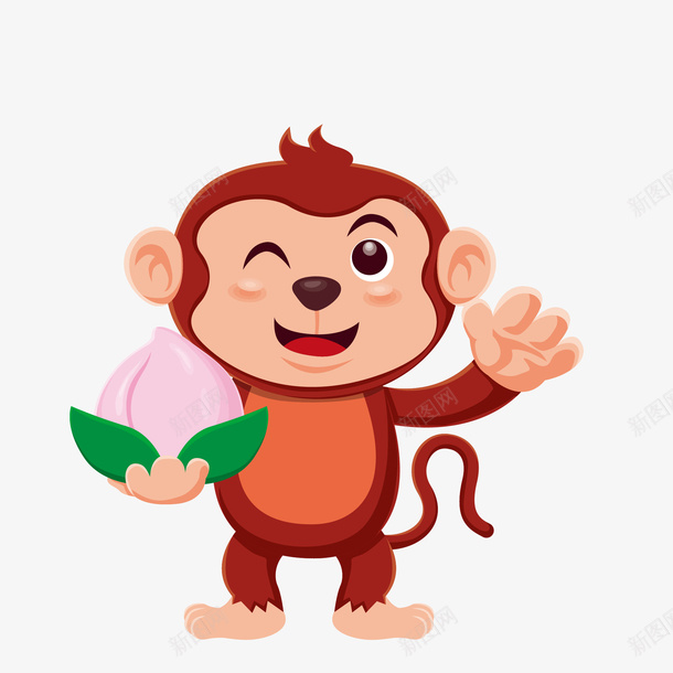 手绘拿桃子猴子png免抠素材_新图网 https://ixintu.com png免抠图 动物 手绘 拿桃子卡通 时尚 眨眼