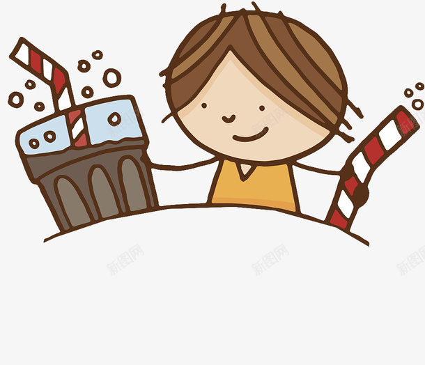 卡通插图喝汽水的小孩png免抠素材_新图网 https://ixintu.com 卡通插图 吸管 喝汽水 小孩 气泡飞溅 汽水气泡