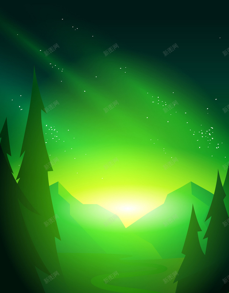 绿光森林H5背景jpg设计背景_新图网 https://ixintu.com H5 H5背景 h5 光影 卡通 手绘 森林 童趣 绿色