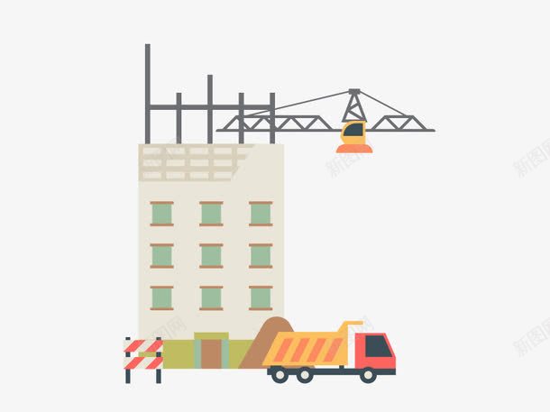 吊车高楼建房卡通png免抠素材_新图网 https://ixintu.com 卡通矢量 吊车 建房 高楼 高楼矢量