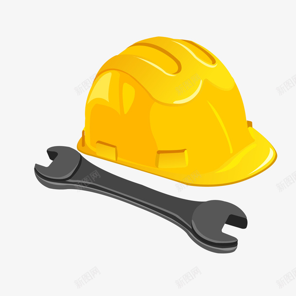 卡通工程师的帽子和工具png免抠素材_新图网 https://ixintu.com 卡通 工具设计 工程师 帽子 扳手