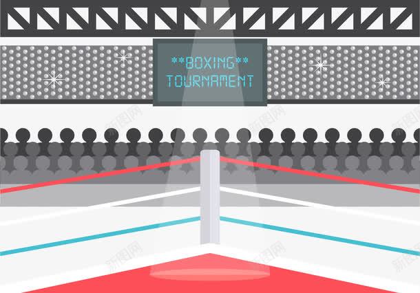 机械擂台png免抠素材_新图网 https://ixintu.com 卡通 拳击台 灯光 观众 闪亮舞台