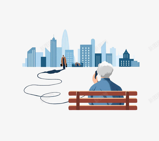 打电话的老人png免抠素材_新图网 https://ixintu.com 创意 卡通手绘 城市 思念 抽象 白发 老人 设计