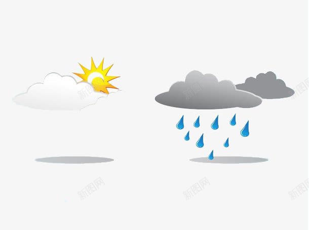 卡通晴天与雷雨png免抠素材_新图网 https://ixintu.com 乌云 云朵 卡通 太阳 扁平 春雨