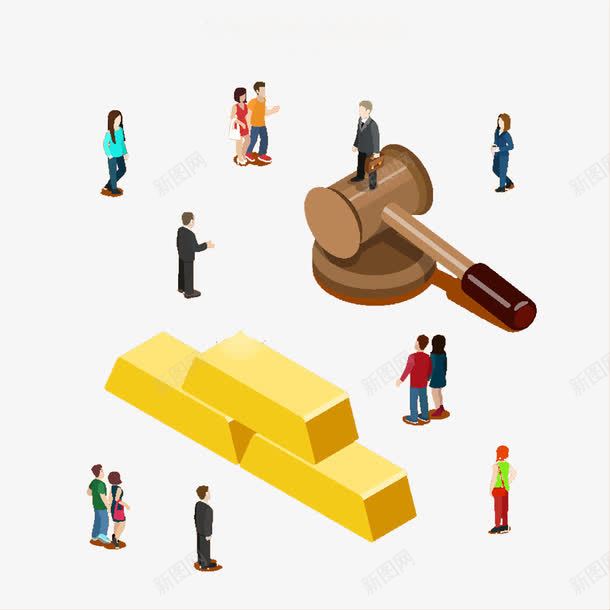 法庭小人png免抠素材_新图网 https://ixintu.com 打官司 法槌 金条