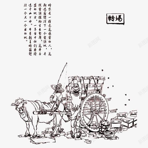 养蜂人转移场地png免抠素材_新图网 https://ixintu.com 养蜂 插画 牛车 老蜂农 蜜蜂 转移